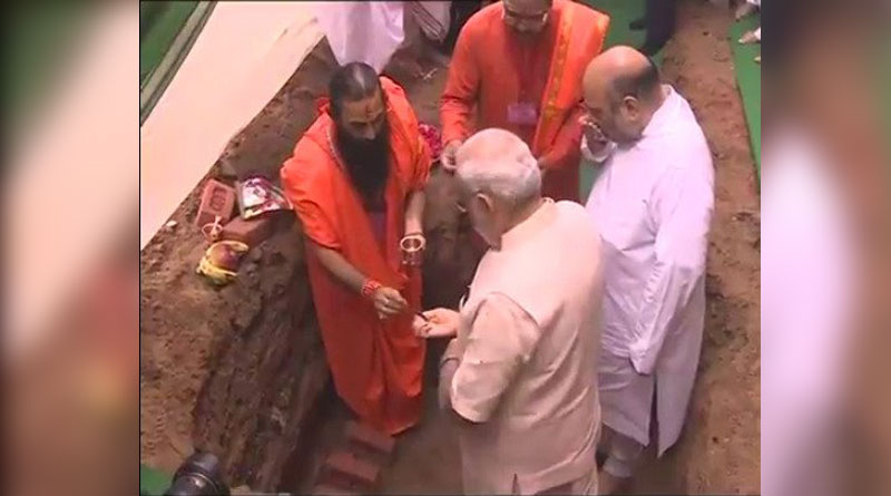 Narendra Modi lays foundation stone of new building of BJP hq in Delhi, along with party President Amit Shah