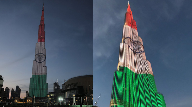 Burj Khalifa lights up in the tiranga, on eve of Crown Prince attend'g India's Republic Day