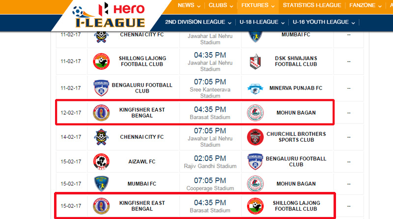 Sparking confusion I League official site shows derby venue at Barasat