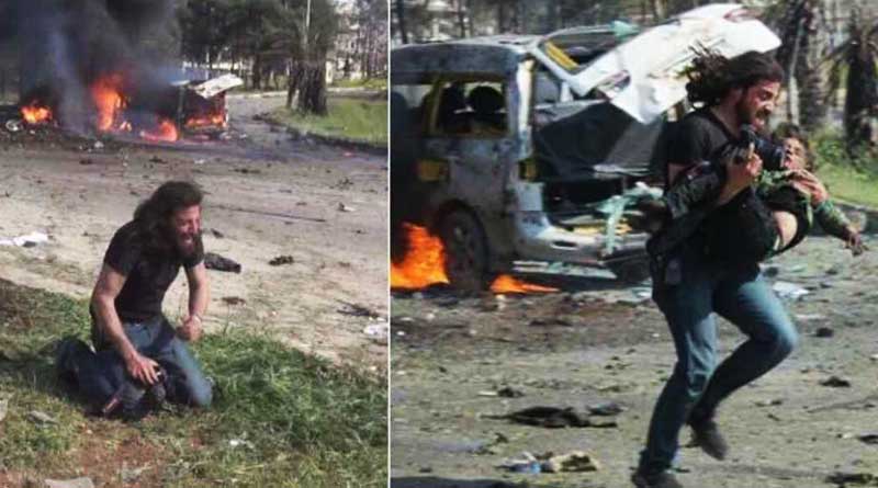 Photographer turns saviour, rescues injured Syrian boy