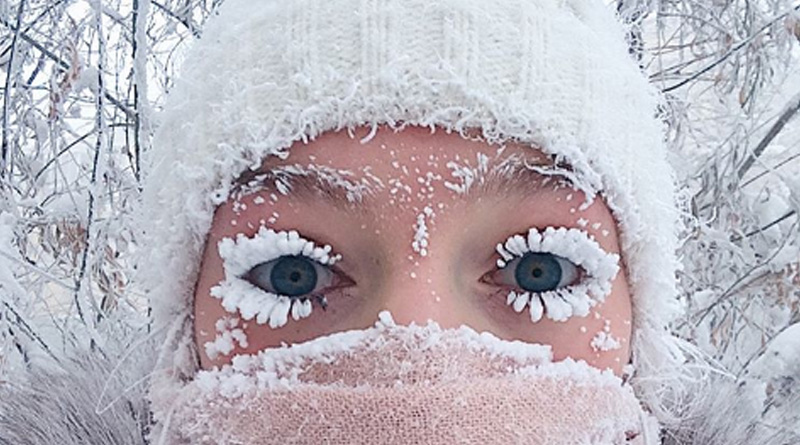 Frozen lashes, cracked thermometer, this is coldest human inhabited place