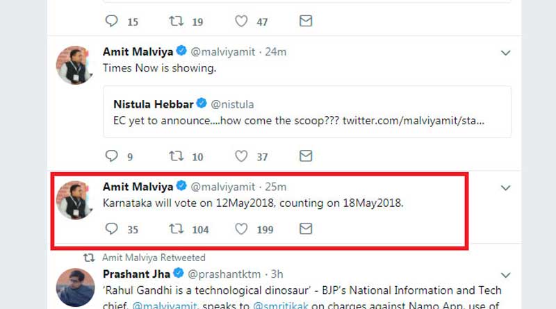 Karnataka: BJP leader tweets poll date ahead of EC