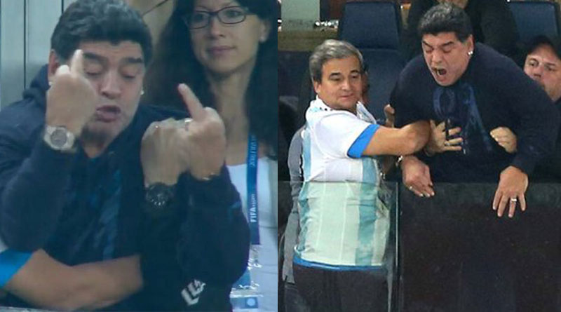 World Cup 2018: Maradona shows middle finger to fans, gets warned