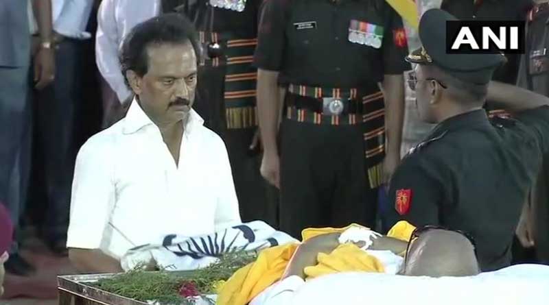 Karunanidhi buried in Marina sea beach