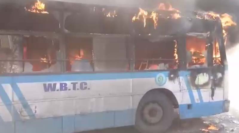 State bus on fire in kolkata