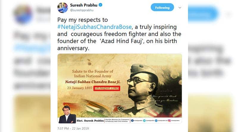 Suresh Prabhu disrespect Netaji on Birth Day