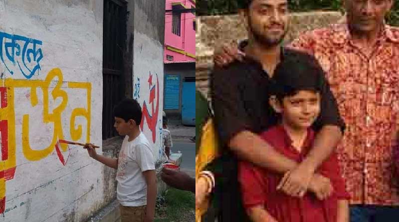 Child artist Samantak Dyuti Moitra's wall painting for CPM candidate