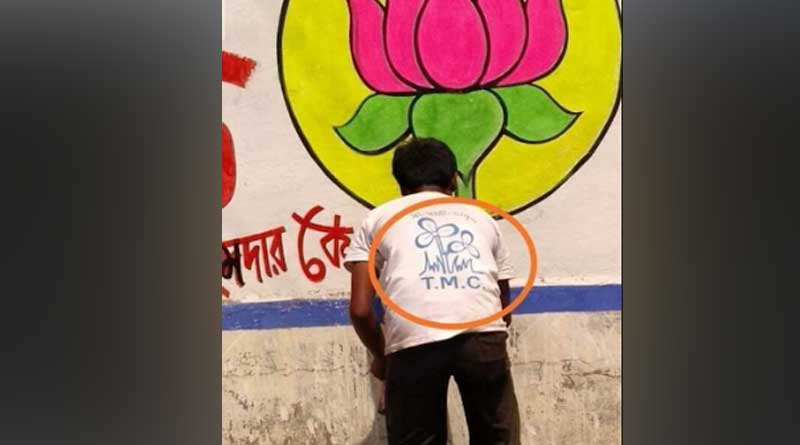 Man draws BJP's graffiti wearing TMC T-shirt, pic goes viral