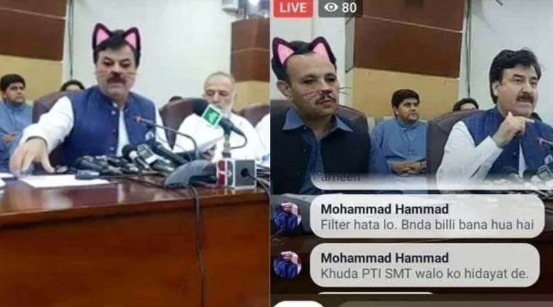 Khyber Pakhtunkhwa govt live streams press conference with cat filter on