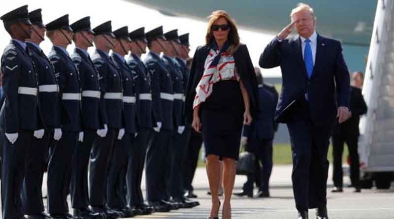 Donald Trump arrives for UK state visit, sparks row