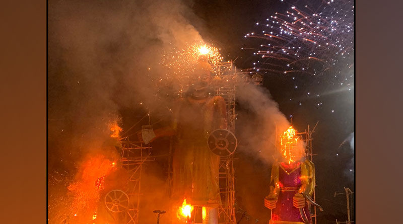 60-feet-tall Ravana effigy burnt on Dussehra at Salt Lake