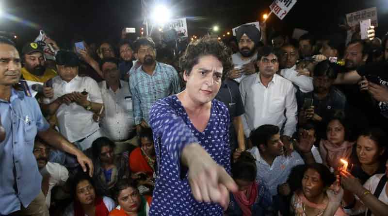 Priynka Gandhi sat in a silent protest at India gate today.