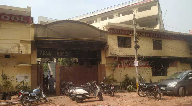 A school set on fire during clashes in North-East Delhi