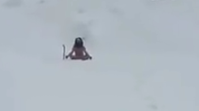 Sadhu Seen Praying in Snow in Himalayas in Minus 45 Degrees
