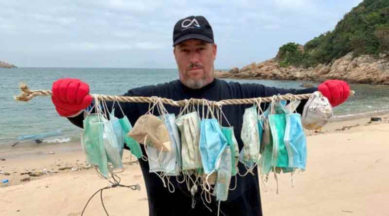 Discarded face masks used to prevent Corona clutter Hong Cong beaches