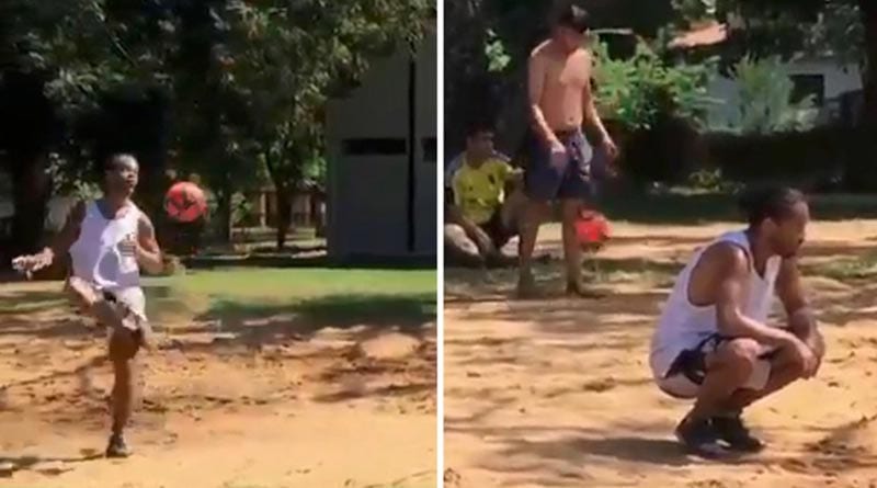World Champion Ronaldinho playing Foot-vollyball in Jail