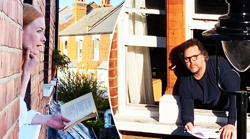 Actors perform Shakespeare from their balcony windows