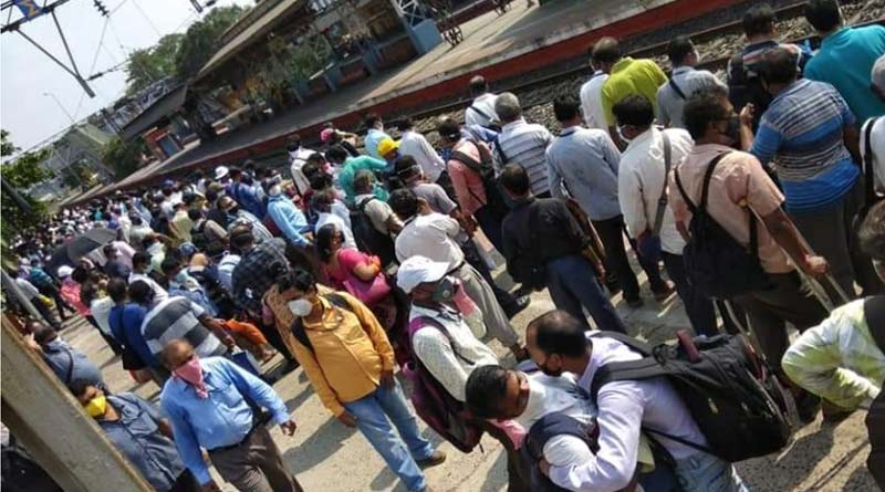 Crowd throng special trains for rail employees in Howrah