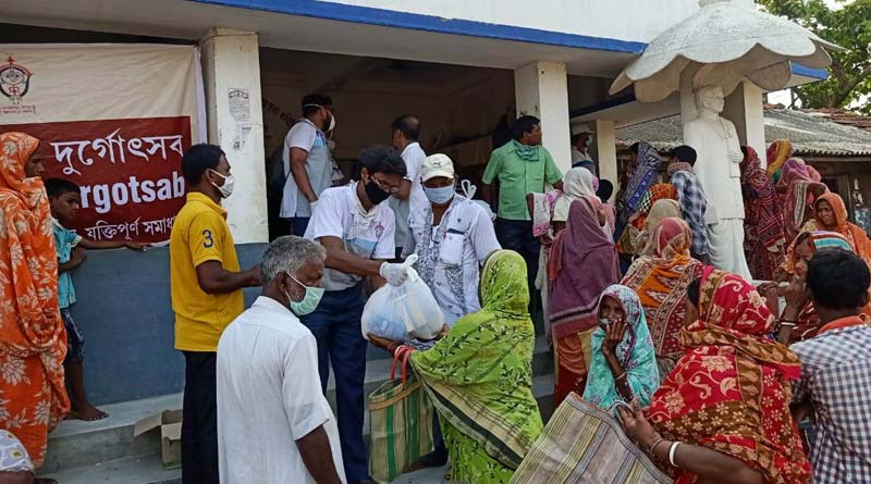 Kolkata Durga Pujo Organisers helps Amphan affected people of Sagardwip