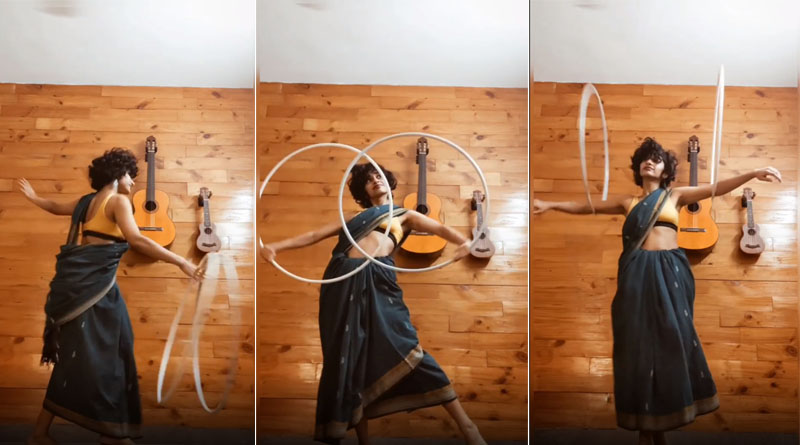 Eshna Kutty dances to Chinnamma Chilakkamma in saree with two hoops. Internet loves viral video | Sangbad Pratidin‌‌