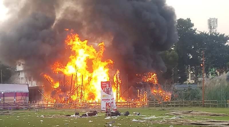 Massive fire broke out in a puja mandap in saltlake | Sangbad Pratidin