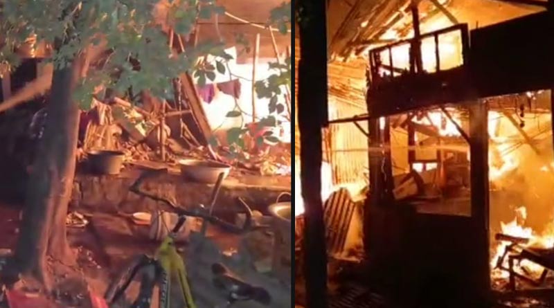 Massive fire at slum area adjacent to EM Bypass, road closed to avoid further complication| Sangbad Pratidin