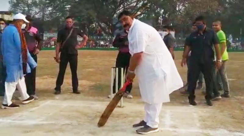 TMC leader Anubrata Mandal plays cricket in Bolpur | Sangbad Pratidin