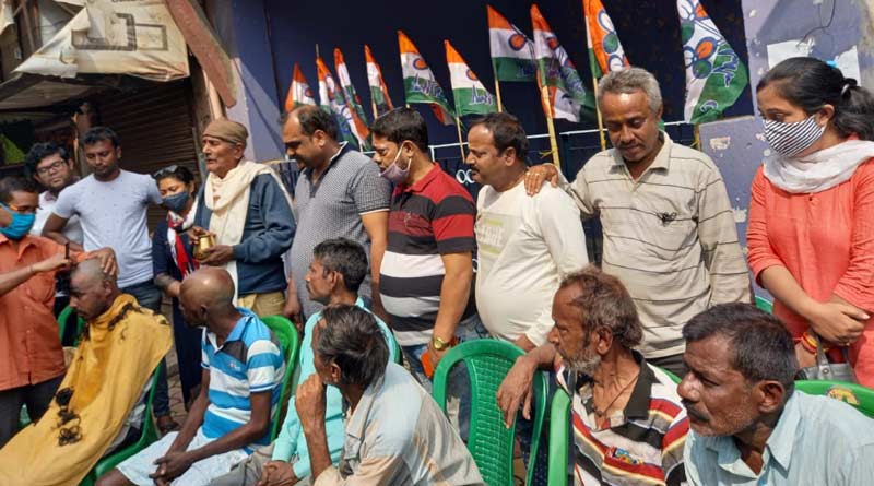 Serampore: 11 TMC leaders shaves their heads as protest of Dilip Ghosh's comment on Durga | Sangbad Pratidin