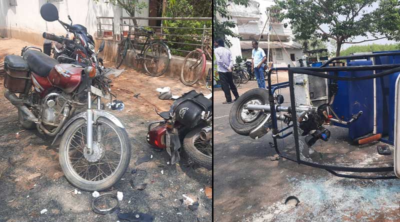 TMC party office attacked during meeting at Amodpur, Birbhum, BJP accussed |Sangbad Pratidin