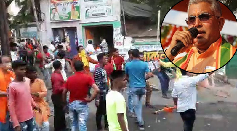 WB Assembly Polls: chaos at road show of Dilip Ghosh, TMC-BJP clash |Sangbad Pratidin