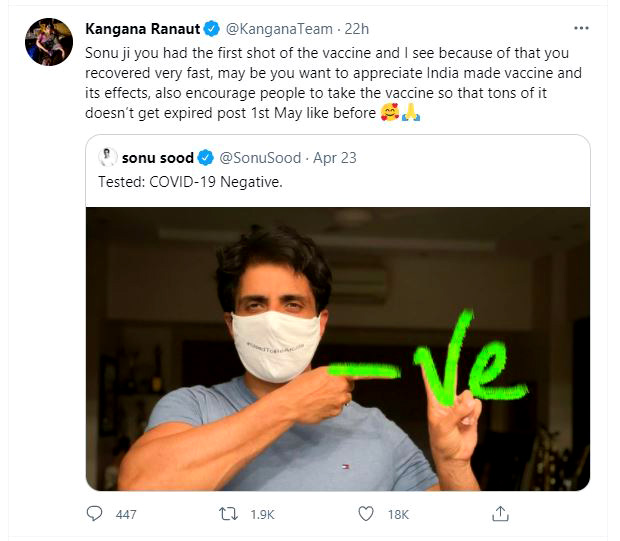 Kangana Ranaut Asks Sonu Sood to Appreciate India-Made Vaccine