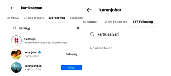 karan johar unfollows kartik aaryan on instagram