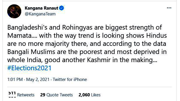 WB Elections Result: Kangna Renaut tweets on BJP's poll debacle in Bengal