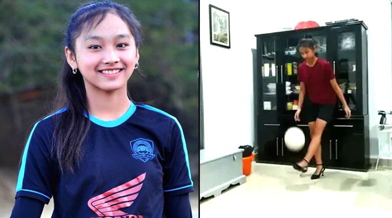 Mizoram girl juggles the football wearing high heels, see video | Sangbad Pratidin