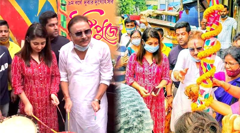 Madan Mitra and Tiyasha Roy took part at Khuti Puja of Durbar Committee Durga Puja | Sangbad Pratidin