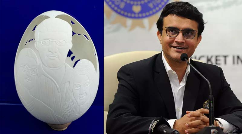 Young Artist of Kalna creates Former Indian Captain Sounrav Ganguly's miniature figure over Egg | Sangbad Pratidin
