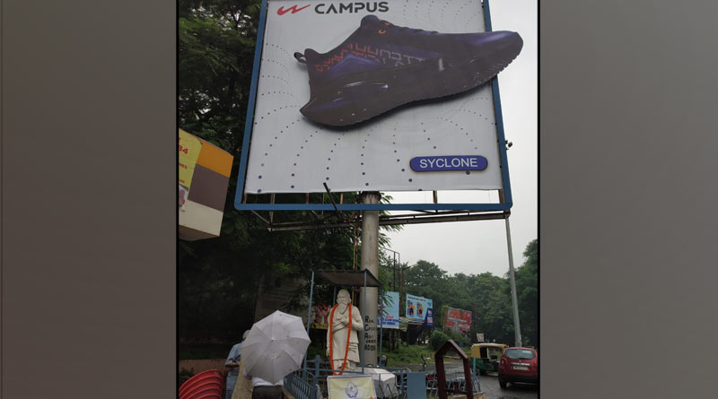 Advertisement of shoes on the statue of Rabindranath Tegore, sparks controversy | Sangbad Pratidin