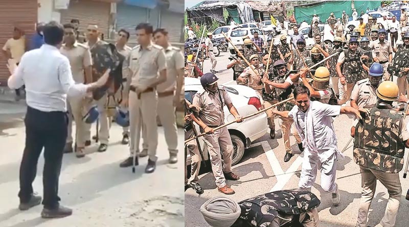 Haryana Official caught coaching cops to crack Farmers Protestor's head | Sangbad Pratidin