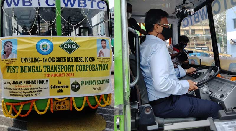 Kolkata gets first eco-friendly CNG run bus, minister Firhad Hakim himself drives | Sangbad Pratidin