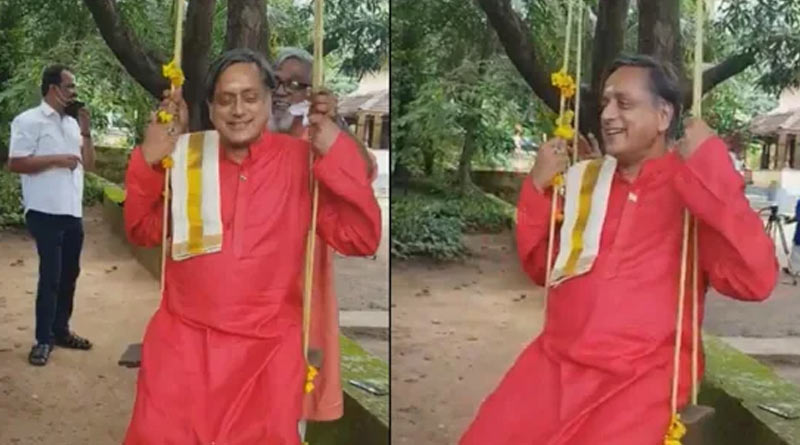 Shashi Tharoor enjoys the swing tradition on Onam festival, video goes viral | Sangbad Pratidin
