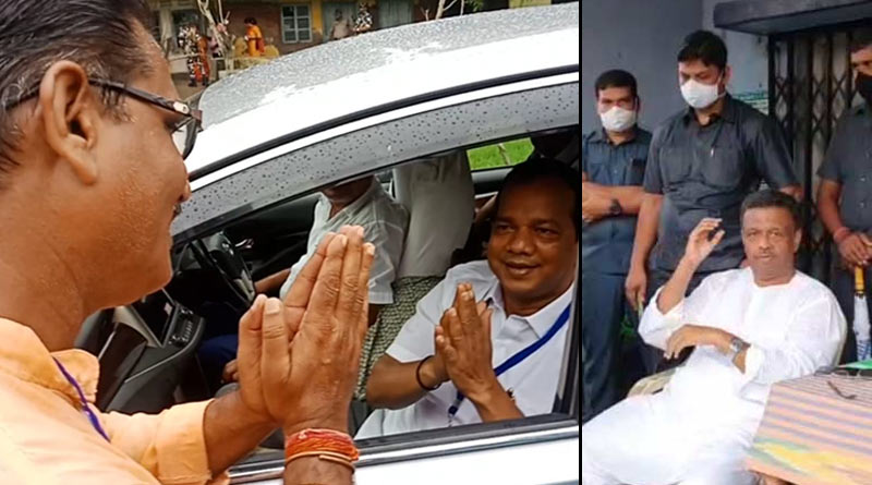 Firhad Hakim drinks tea at CPM camp at Bhabanipur during by-polls
