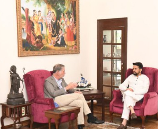 Anurag Thakur Meets Netflix CEO Reed Hastings, Gifts Him Bhagavad Gita