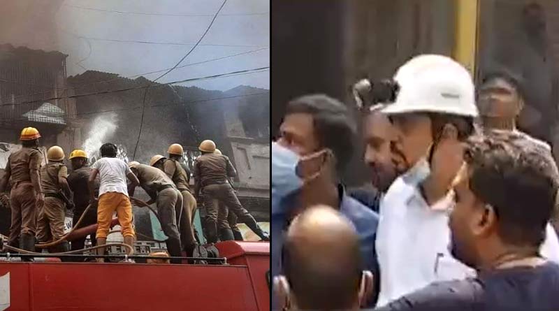 West Bengal Minister Sujit Basu feels ill while visiting the fire site at Kolutola Street | Sangbad Pratidin