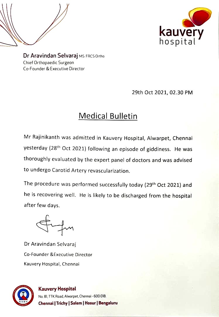 Rajnikant Health Update 