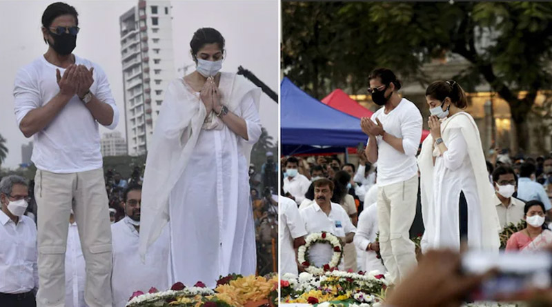 Shah Rukh Khan offers prayers for Lata Mangeshkar during final rites | Sangbad Pratidin