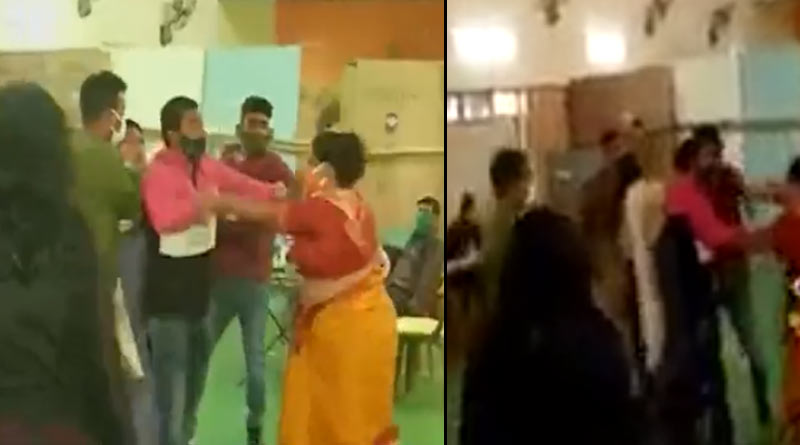 WB Civic Polls 2022: BJP and TMC candidates into the booth exchange blows at Ward no. 37 at Bidhannagar | Sangbad Pratidin