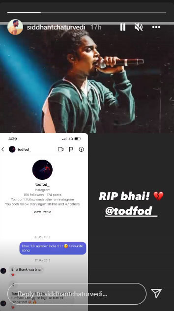 Siddhant Chaturvedi mourns the sudden demise MC Tod Fod