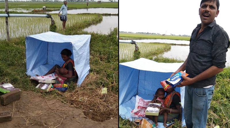 A group of Youth helps women migrant labourers by provide tents and food for their children in Bhatar, East Burdwan | Sangbad Pratidin