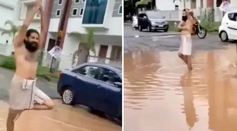 Man takes bath in pothole to protest in Kerala। Sangbad Pratidin