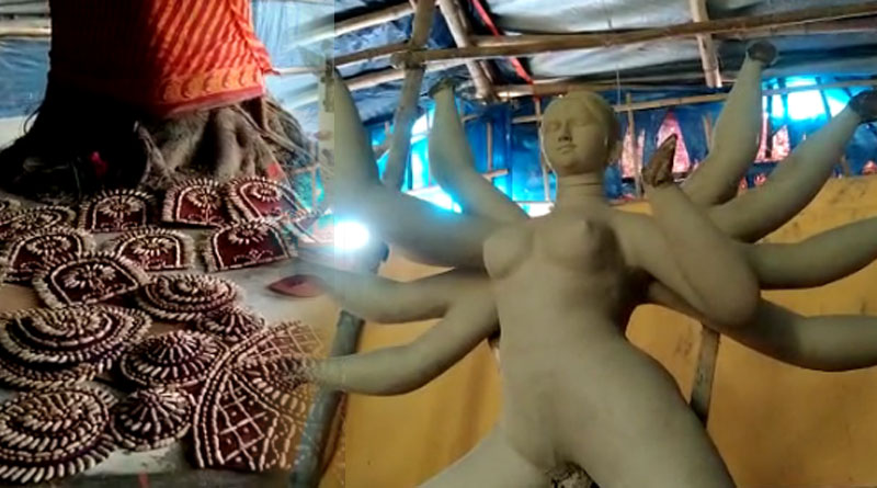 Malda puja committee makes Durga Puja pandal with 'Kancha Badam' | Sangbad Pratidin